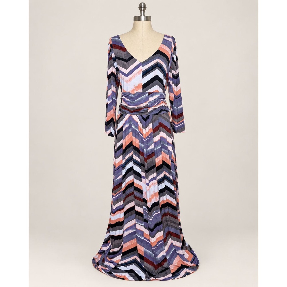Maeve Anthropologie V-Neck Chevron Maxi Dress XL Boho Zigzag Abstract Artsy